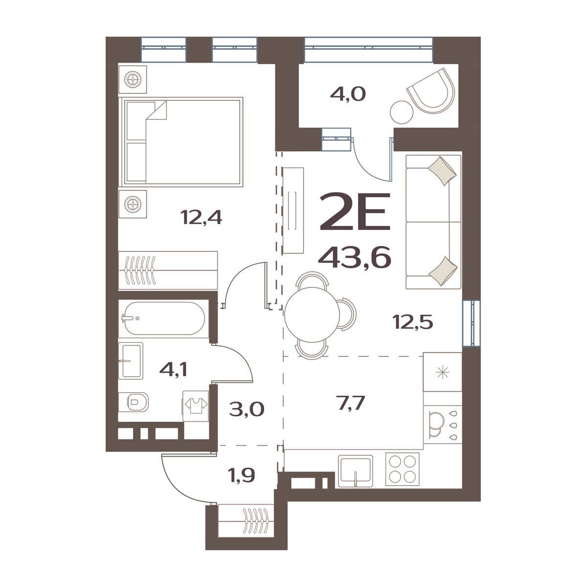 ЖК Меридианы Улисса, 1-комн кв 43,6 м2, за 7 688 000 ₽, 14 этаж